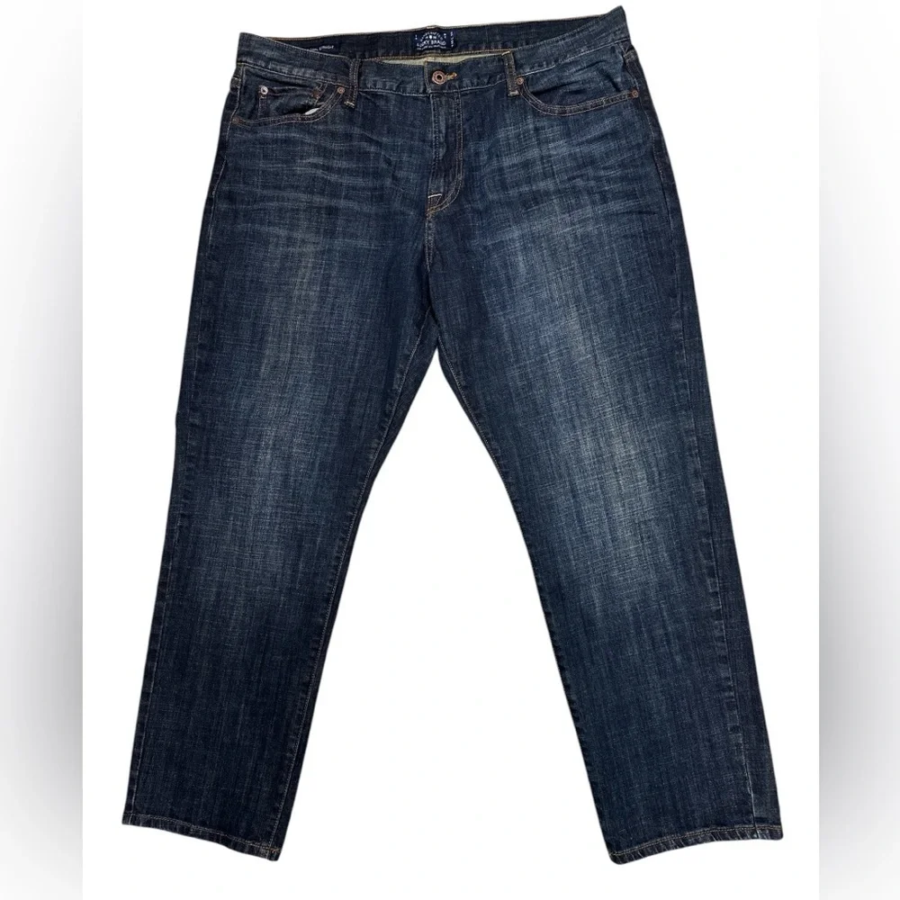 Lucky Brand 221 Original Straight Five Pocket Darkwash Jeans Whiskering 40W 30L